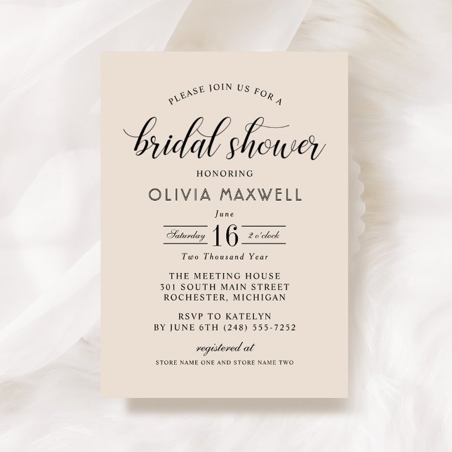 Invitación Boda de escritura negra crema moderna ducha de nov (Subido por el creador)