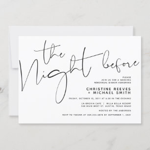 Invitación Boda de escritura negra minimalista Ensayo de cena