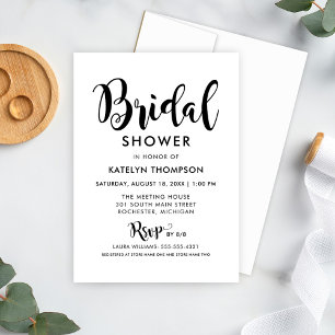 Invitación Boda de escritura negra moderna ducha de novia