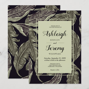 Invitación Boda de escritura negra verde salvia follaje tropi