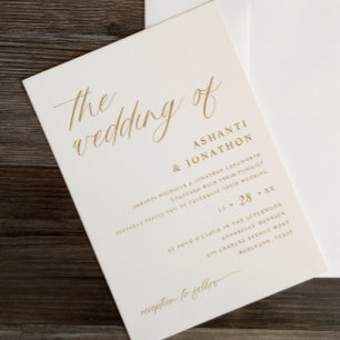 Invitación Boda de Escritura Sencilla y Delicada de Oro y Mar