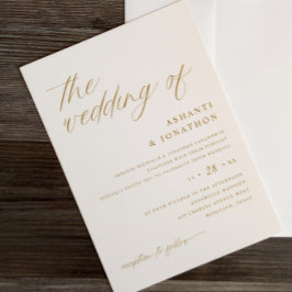 Invitación Boda de Escritura Sencilla y Delicada de Oro y Mar