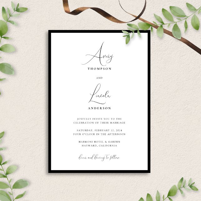 Invitación Boda de escritura simple y elegante en blanco y ne (Subido por el creador)