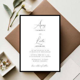 Invitación Boda de escritura simple y elegante en blanco y ne