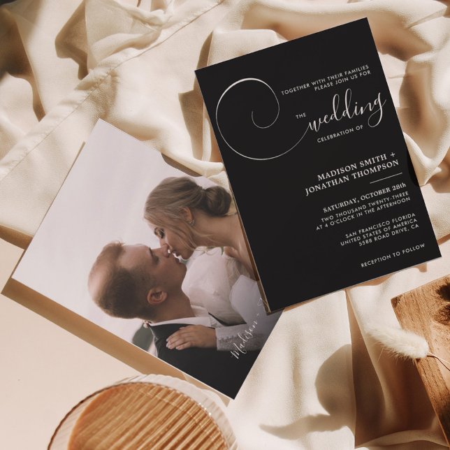 Invitación Boda de escritura simple y moderna en blanco y neg (Subido por el creador)