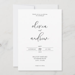 Invitación Boda de escritura simple y moderna en blanco y neg