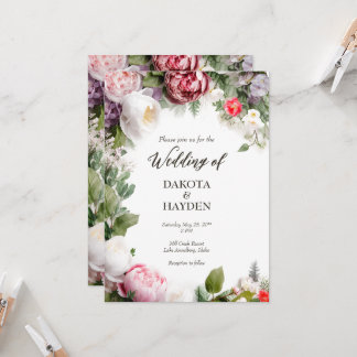 Invitación Boda de escritura tradicional floral romántica, pe