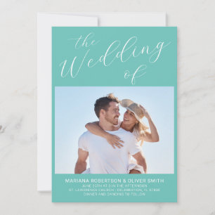 Invitación Boda de escritura Verde azulada fotográfica