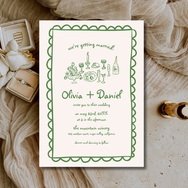 Invitación Boda de escritura verde de mano ingeniosa (Subido por el creador)