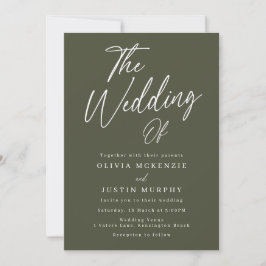 Invitación Boda de escritura verde oliva moderna