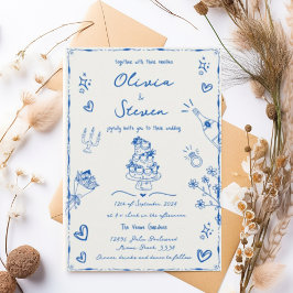 Invitación Boda de escrúpulos de moda con mano azul