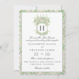 Invitación Boda de Escudo de hidrangea blanca y verde acuarel