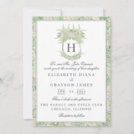 Invitación Boda de Escudo de hidrangea blanca y verde acuarel