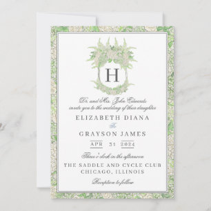 Invitación Boda de Escudo de hidrangea blanca y verde acuarel