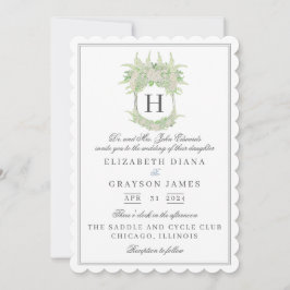 Invitación Boda de Escudo de hidrangea blanca y verde acuarel