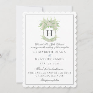 Invitación Boda de Escudo de hidrangea blanca y verde acuarel