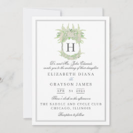 Invitación Boda de Escudo de hidrangea blanca y verde acuarel