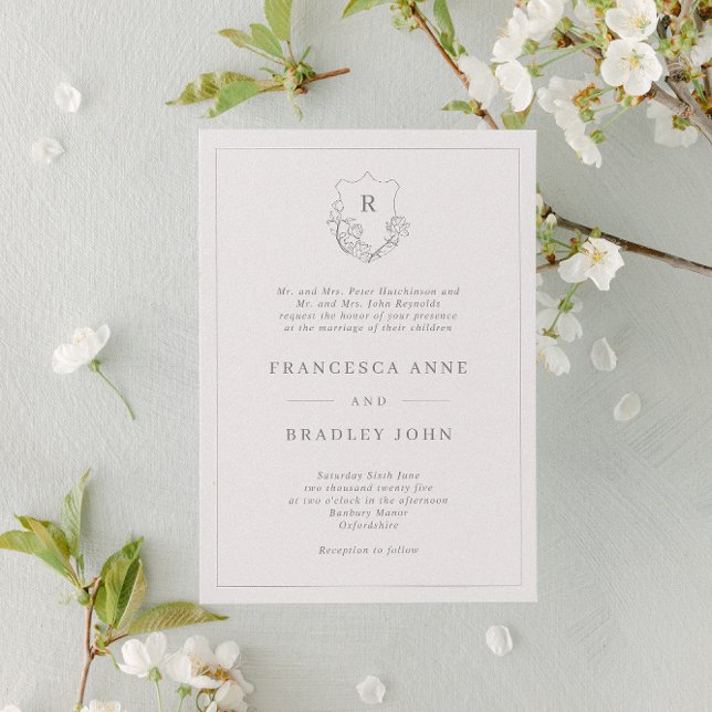 Invitación Boda de Escudo de jazmín monograma clásico (Subido por el creador)