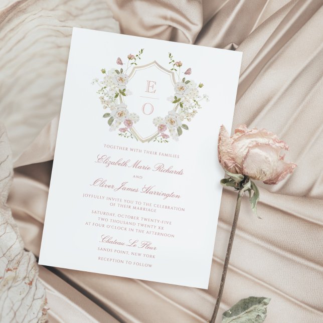 Invitación Boda de Escudo de monograma blanco Rubor blanda ro (Subido por el creador)