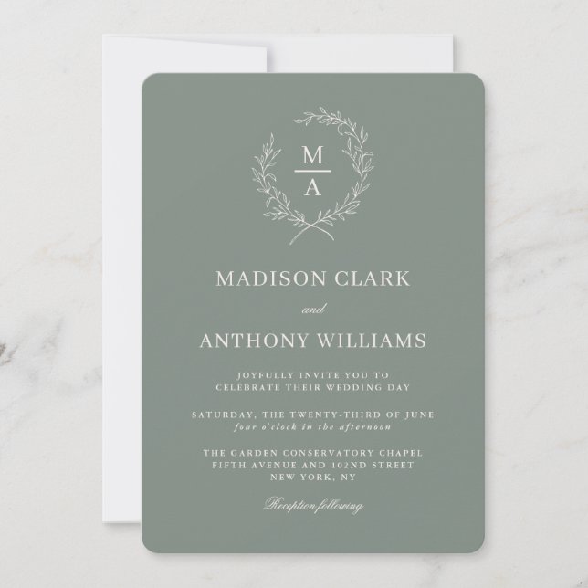 Invitación Boda de Escudo de monograma elegante y hondo (Anverso)