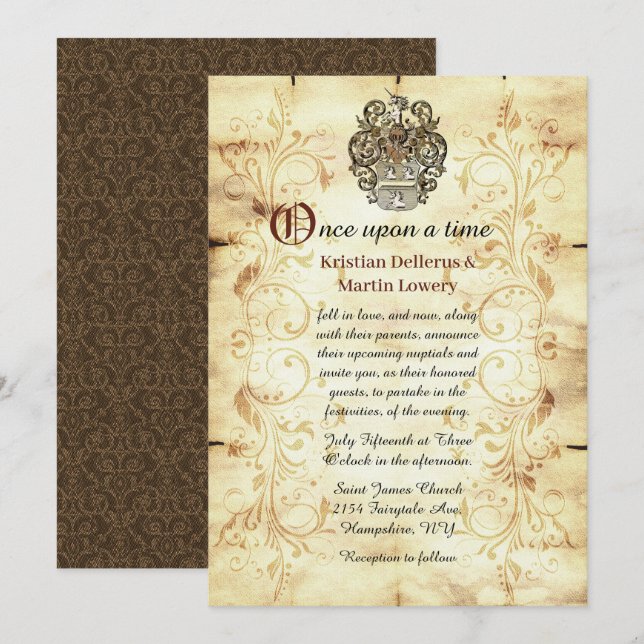 Invitación Boda de Escudo de Unicorn de Fairytale (Anverso / Reverso)