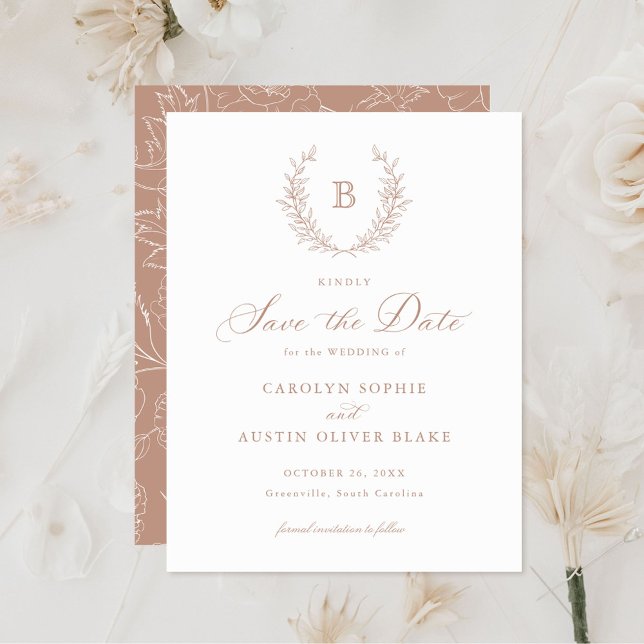 Invitación Boda de Escudo en monograma Laurel Wreath Save the (Subido por el creador)