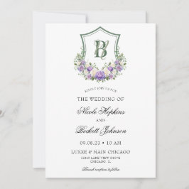 Invitación Boda de Escudo morado floral blanco