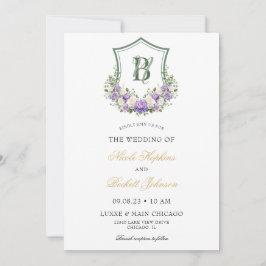 Invitación Boda de Escudo morado floral blanco