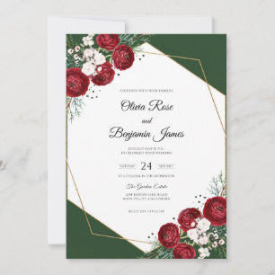 Invitación Boda de esmeralda, borgoña, flor, eucalipto polvor