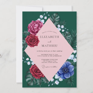 Invitación Boda de esmeralda magenta tropical eucalipto