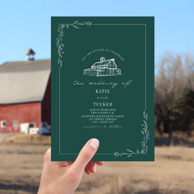 Invitación Boda de Esmeralda Rústica de Arte de Línea (Subido por el creador)