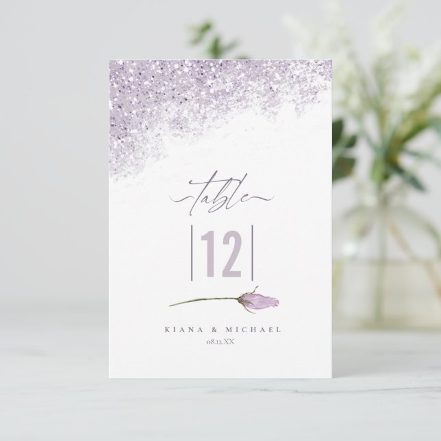 Invitación Boda de espárragos florales Número de tabla Mauve  (Anverso de pie)