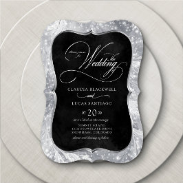 Invitación Boda de espárragos negros de plata de invierno