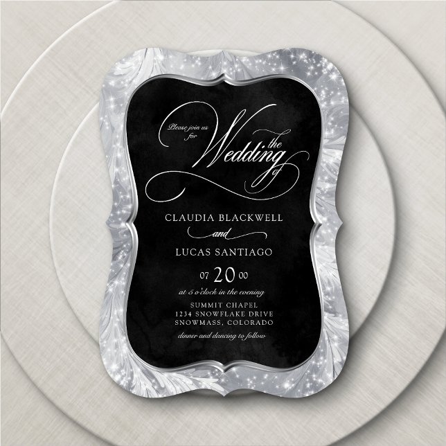 Invitación Boda de espárragos negros de plata de invierno (Subido por el creador)