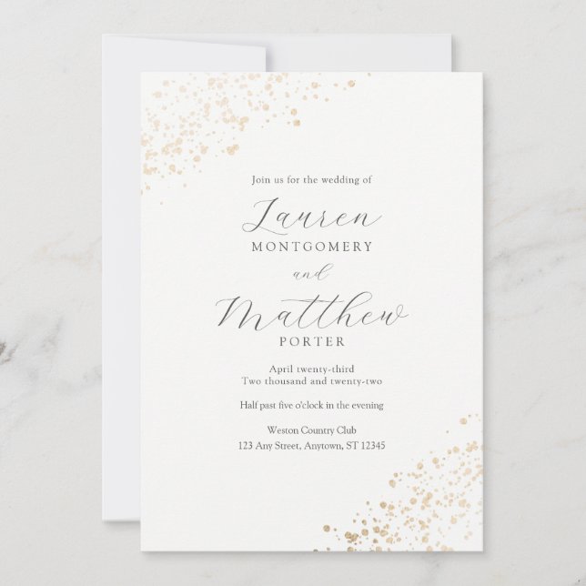 Invitación Boda de Especkles de oro moderno (Anverso)