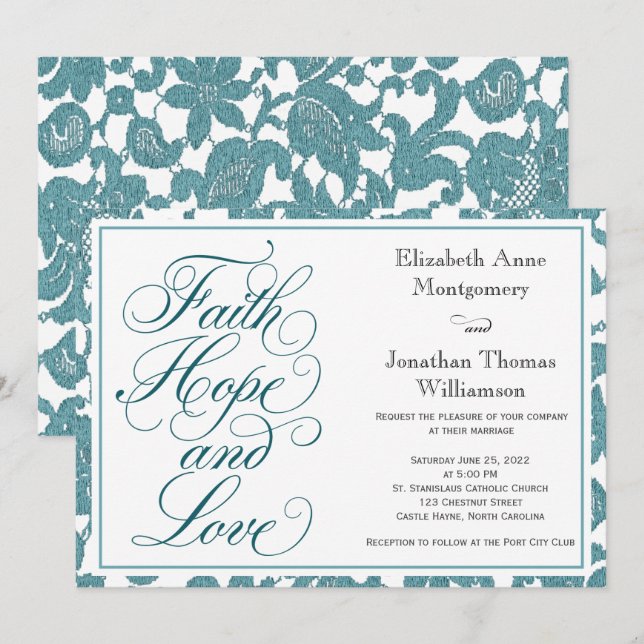 Invitación Boda de esperanza y amor con escritura de encaje v (Anverso / Reverso)