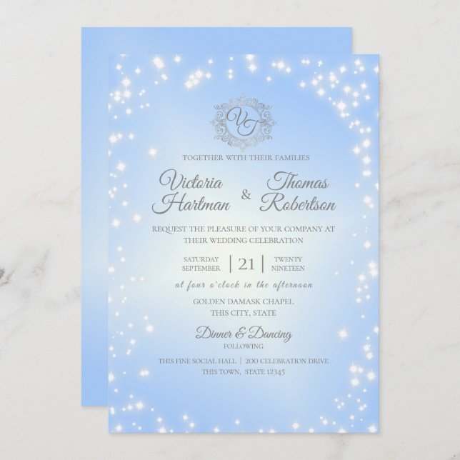 Invitación Boda de espuma azul cielo (Anverso / Reverso)