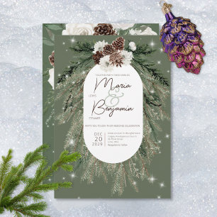 Invitación Boda de espuma de invierno de pino verde ruso