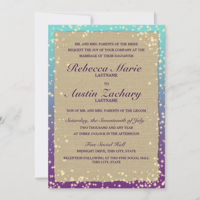 Invitación Boda de espuma de Ombre rústico (Anverso)