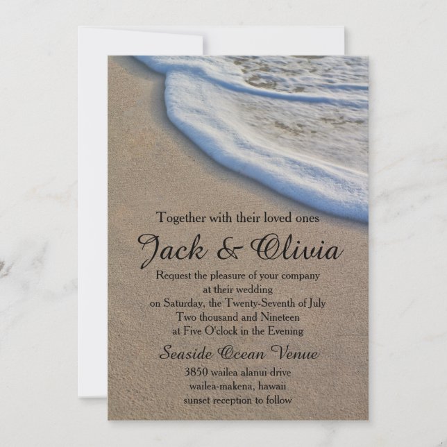Invitación Boda de espuma marina de arena de Casual Beach (Anverso)