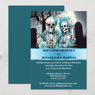 Invitación Boda de esqueleto azul de la pareja gótica