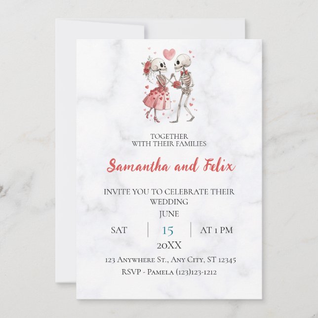 Invitación Boda de Esqueleto Globo Canica (Anverso)