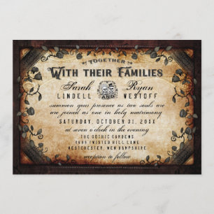 Invitación Boda de esqueletos góticos marrones "Junto con"