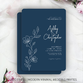 Invitación Boda de esquema de follaje azul índigo moderno