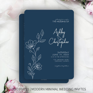 Invitación Boda de esquema de follaje azul moderno todo en un
