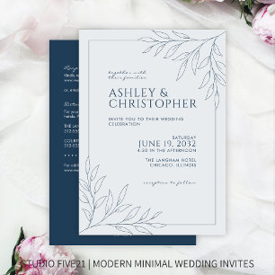 Invitación Boda de esquema de follaje azul moderno todo en un