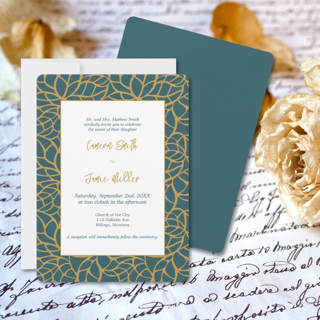 Invitación Boda de esquema de follaje de oro azteca (Aztec Gold Foliage Outline Wedding Invitation)