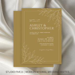 Invitación Boda de esquema de follaje de oro moderno