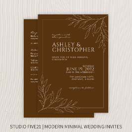Invitación Boda de esquema de follaje marrón moderno todo en 