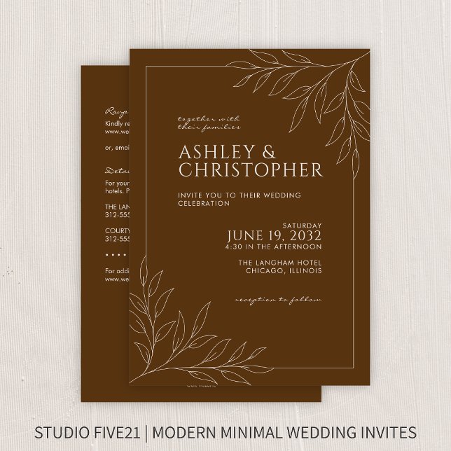 Invitación Boda de esquema de follaje marrón moderno todo en  (Subido por el creador)